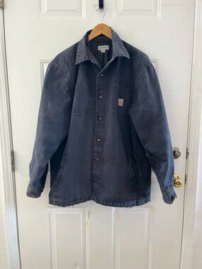 Carhartt Men's Charcoal Rugged Flex Relaxed Fit Canvas Fleece Lined Jacket Sz L